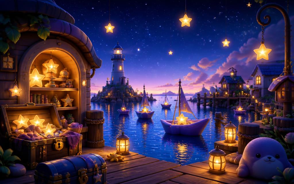 Starlight Harbor, a glowing harbour of stars and lanterns in ELAARIA
